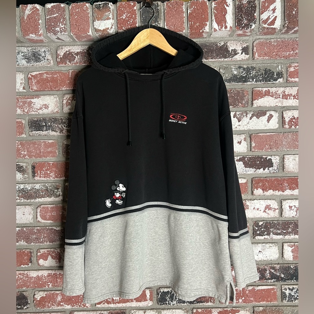 Vintage Disney Active Mickey Mouse Running Black/Gray Terry Hooded Sweatshirt